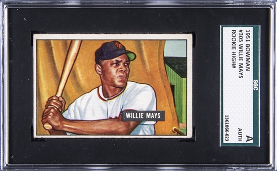 1951 Bowman #305 Willie Mays Rookie Card - SGC Authentic